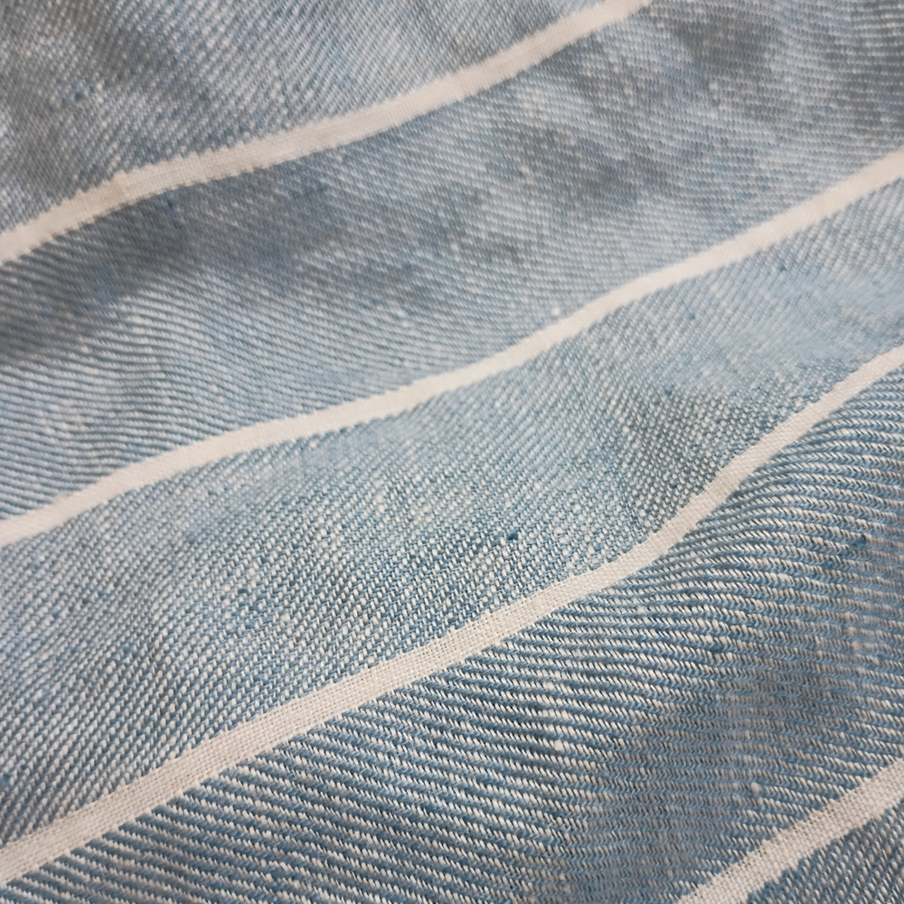 Pottery Barn Light Blue and White Striped Belgian Linen Duvet Cover +4 Shams